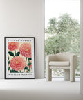 Pink Dahlia flower print for William Morris collection
