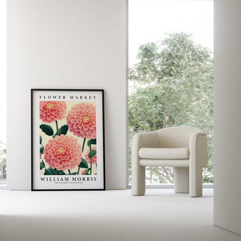 Pink Dahlia flower print for William Morris collection
