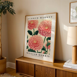 Classic floral pink wall decor with intricate botanical illustration