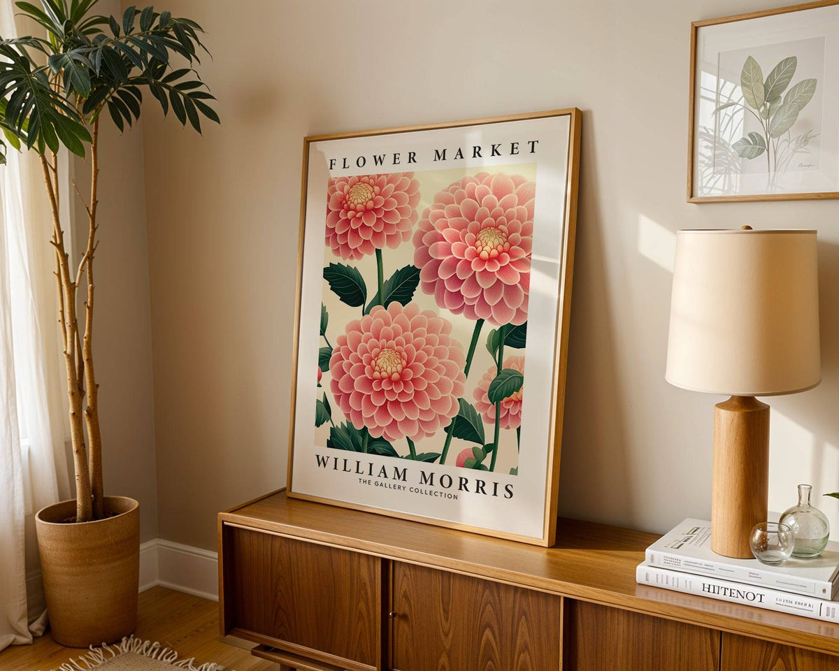 Classic floral pink wall decor with intricate botanical illustration