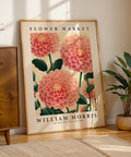 Pink and green Dahlia artwork for modern interiors
