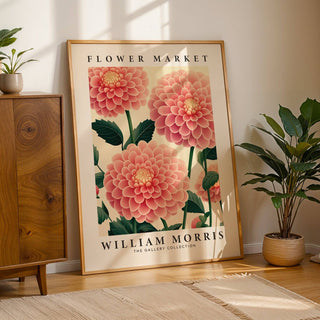 Dahlia-focused pink wall decor with sophisticated floral layout