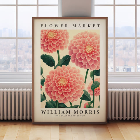 William Morris-inspired pink Dahlia flower print
