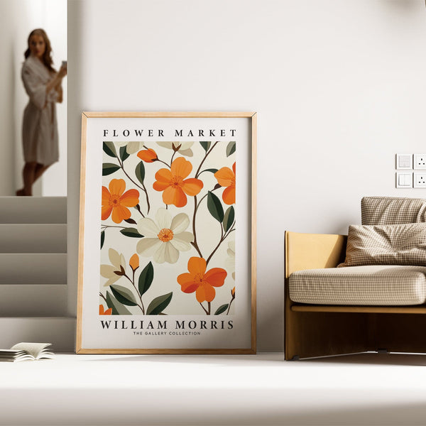 Soft matte print of orange flower pictures for traditional interiors