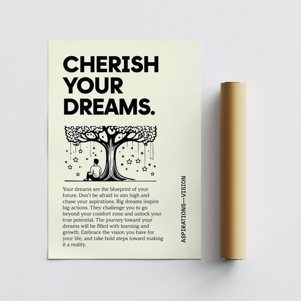Inspiration poster for students featuring "Cherish Your Dreams"
