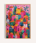 Bright pink and yellow houses in Mexican Village Painting wall art