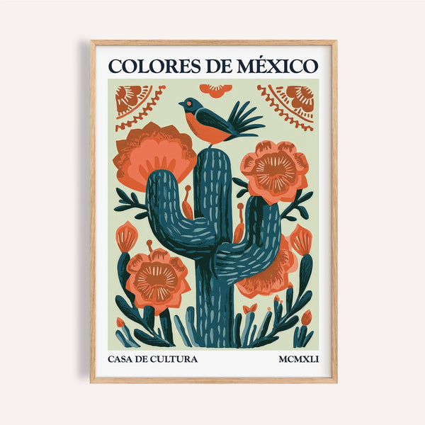 Orange and green cactus wall art for living room decor print