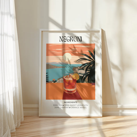 Colorful Negroni cocktail print for modern decor