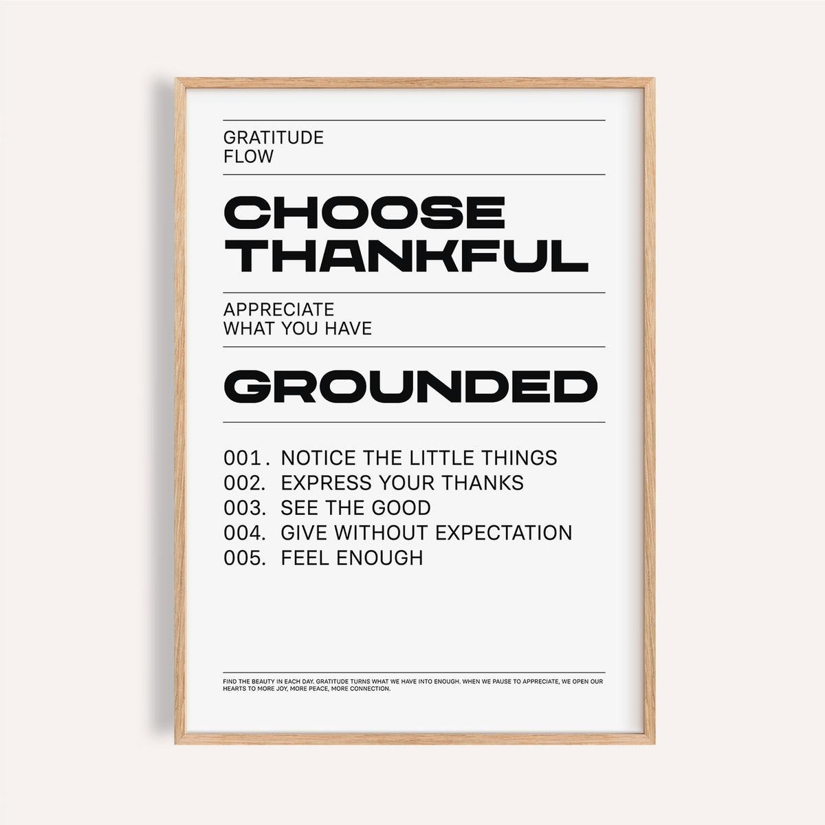Inspirational black and white gratitude wall art for home decor