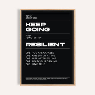 Work Hard wall art with Keep Going motivational text in white on black background in a wooden frame