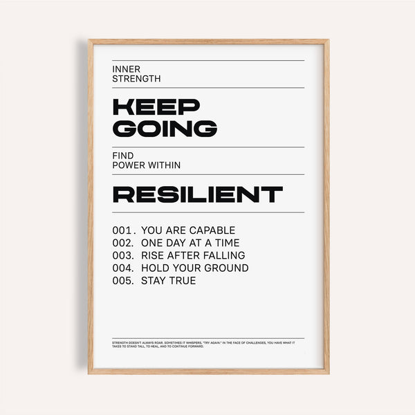 Bold black and white keep going poster with motivational typography
