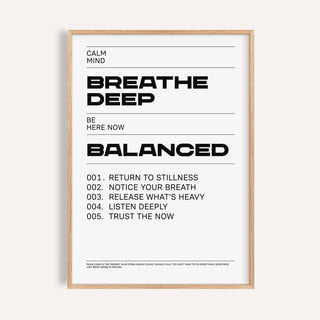 Black and white zen quotes breath poster for peaceful bedroom decor