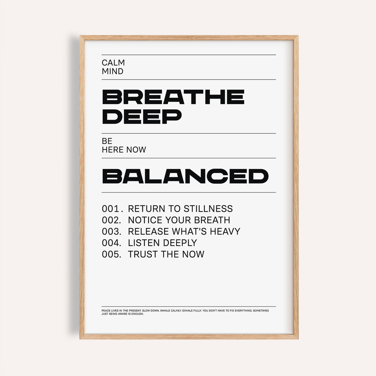 Black and white zen quotes breath poster for peaceful bedroom decor
