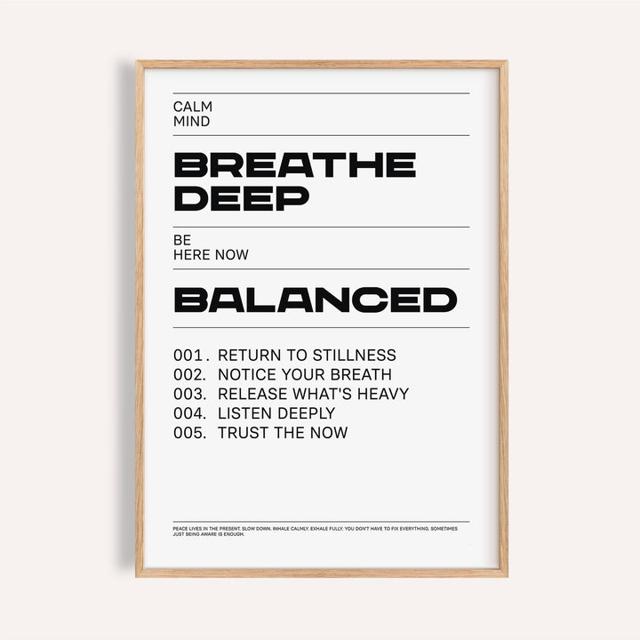 Black and white zen quotes breath poster for peaceful bedroom decor