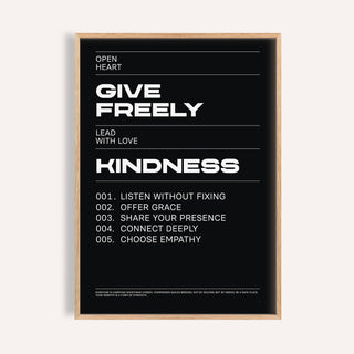 Bold black and white art with quote inspiring kindness and empathy
