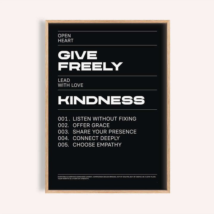 Bold black and white art with quote inspiring kindness and empathy