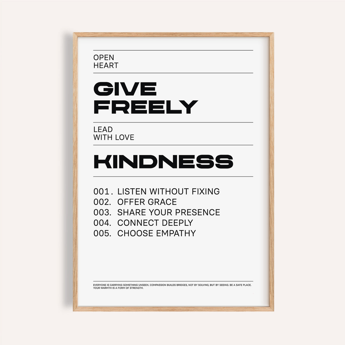 Black and white art with quotes about kindness for thoughtful home decor