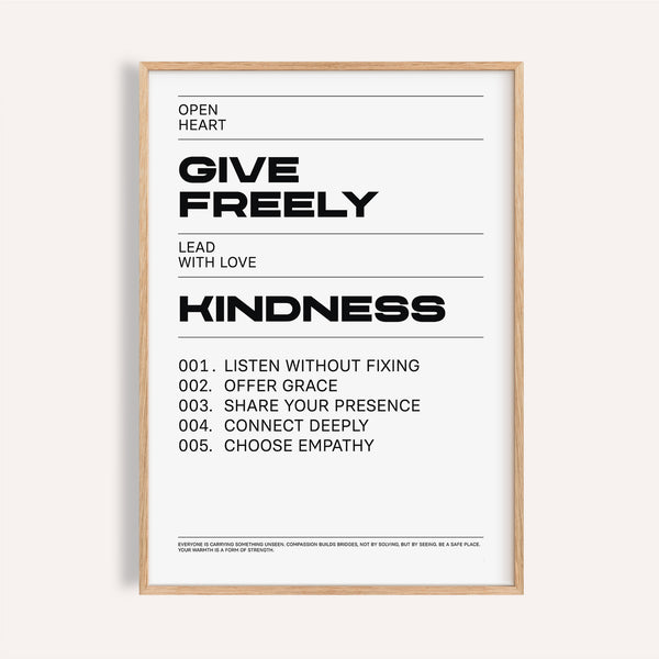 Black and white art with quotes about kindness for thoughtful home decor