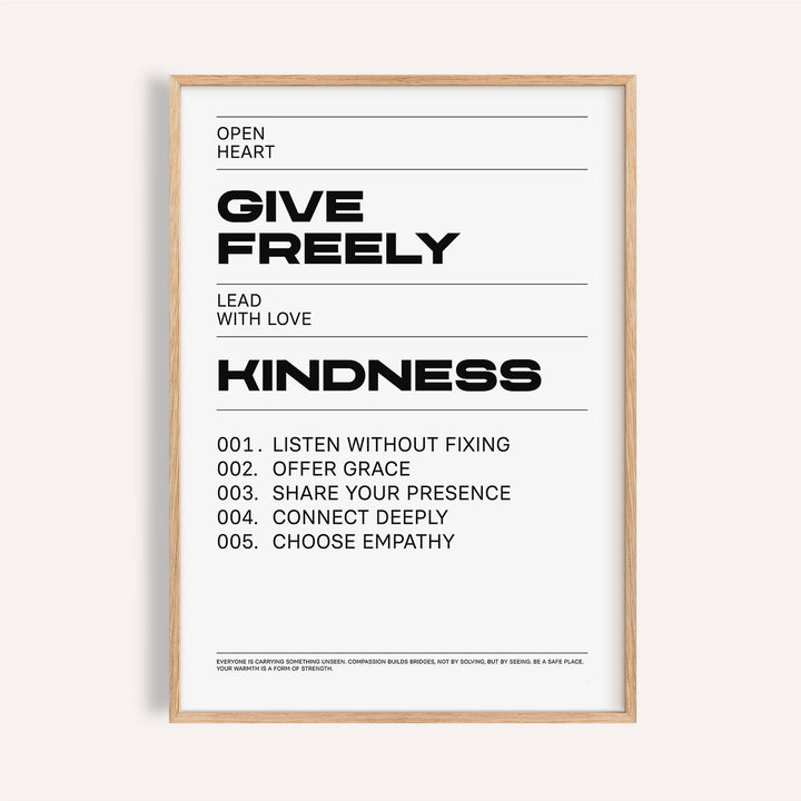 Black and white art with quotes about kindness for thoughtful home decor