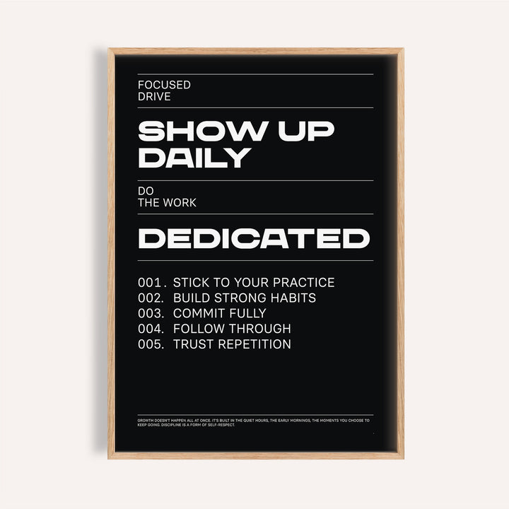 Bold black and white wall art work inspiring daily commitment