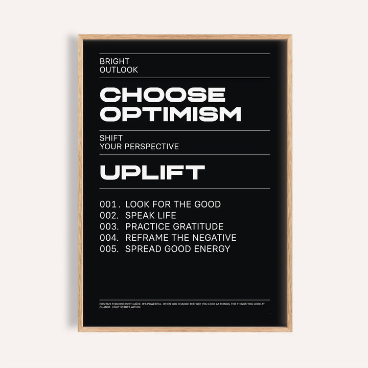 Modern affirmation print in black and white with optimism quotes.