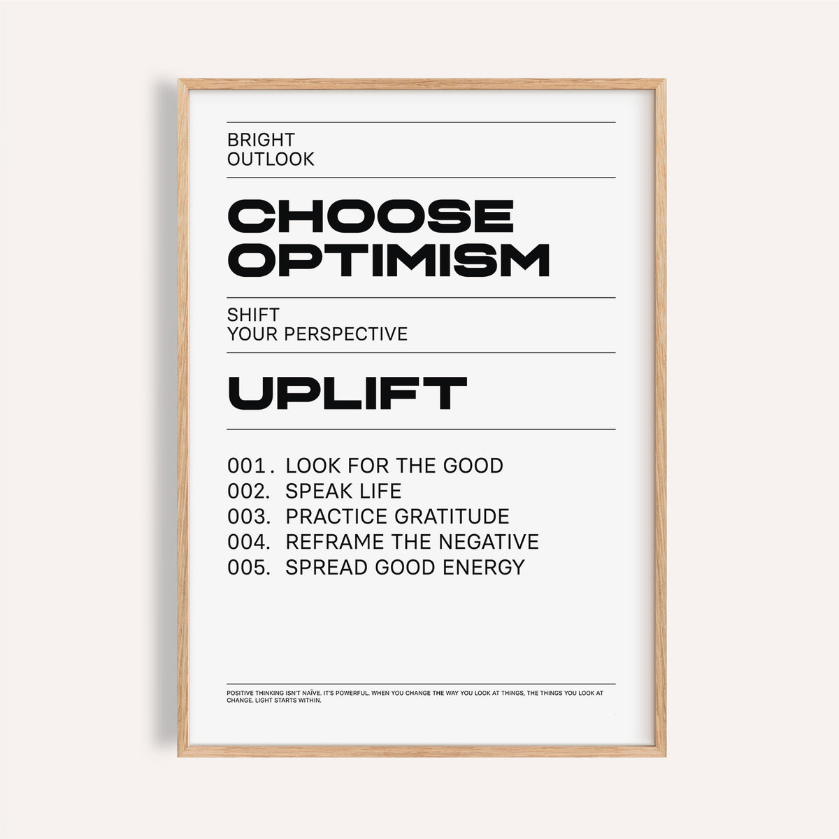 Bold black and white uplifting wall art inspiring positivity

