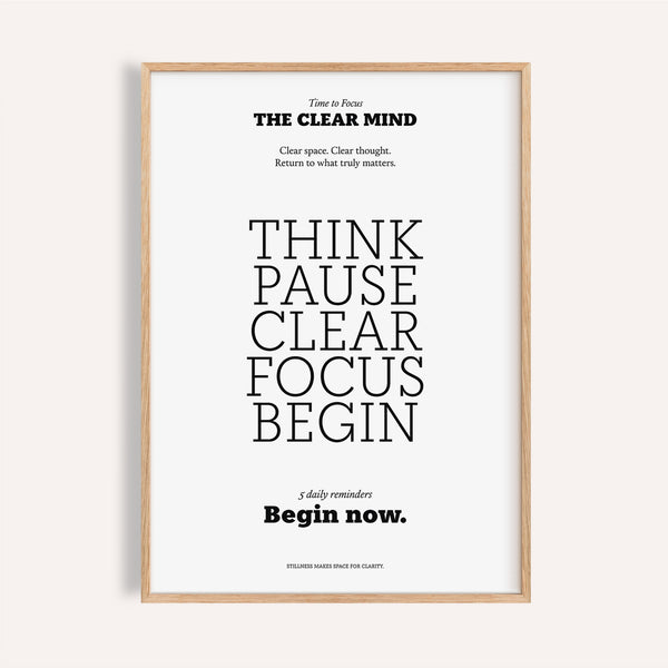 Minimalist black and white motivational art for the office featuring clarity reminders

