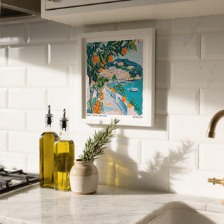 Art Prints of Italy showing an orange-lined walkway along the Amalfi Coast.