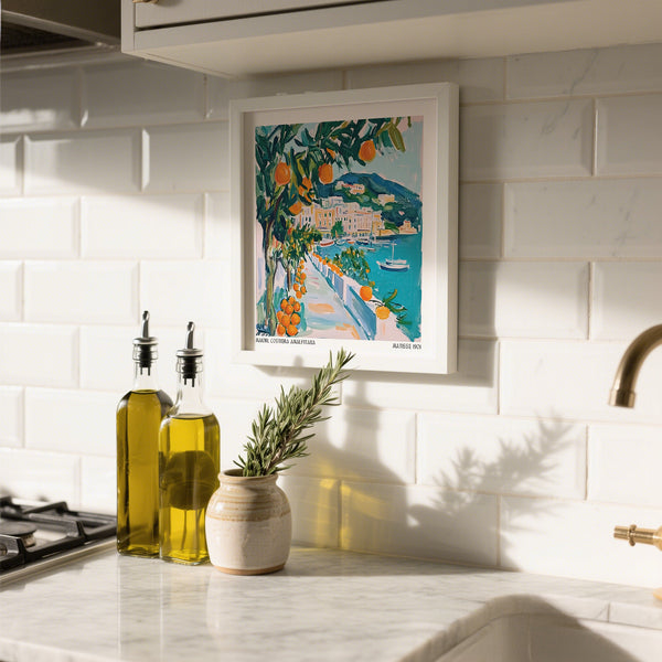 Art Prints of Italy showing an orange-lined walkway along the Amalfi Coast.