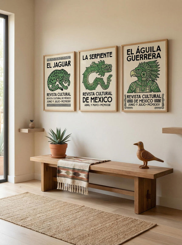Cultural art print set showcasing mythical creatures from Mexico.
