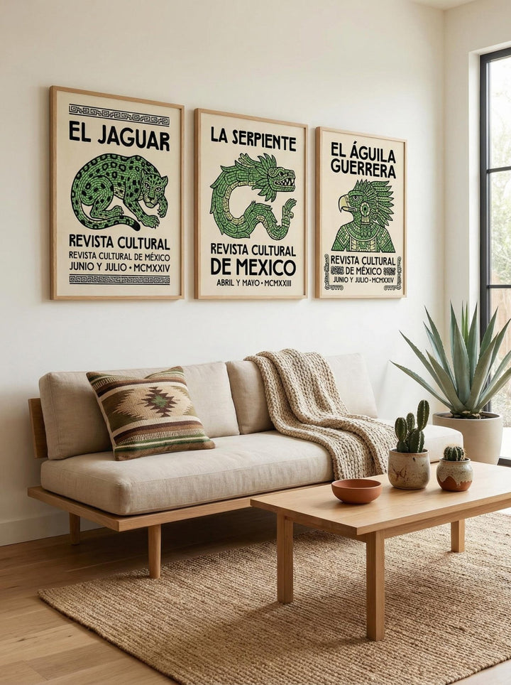 Art print set featuring three powerful designs reflecting Mexican culture.