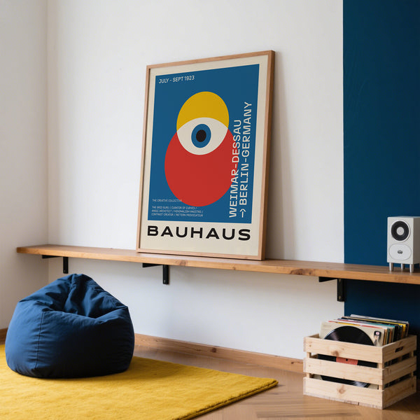 Extra Large Bauhaus poster art in vibrant blue and yellow