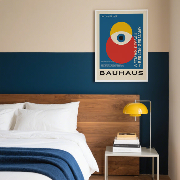 Bauhaus Poster Art for Bedroom in Colbalt Blue, Red and Yellow