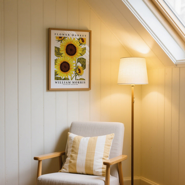 Reading Nook with Sunflower Wall Art