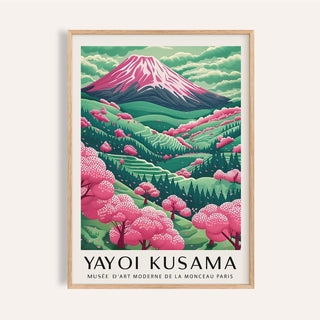 Mountain landscape print featuring Mount Fuji and cherry blossoms