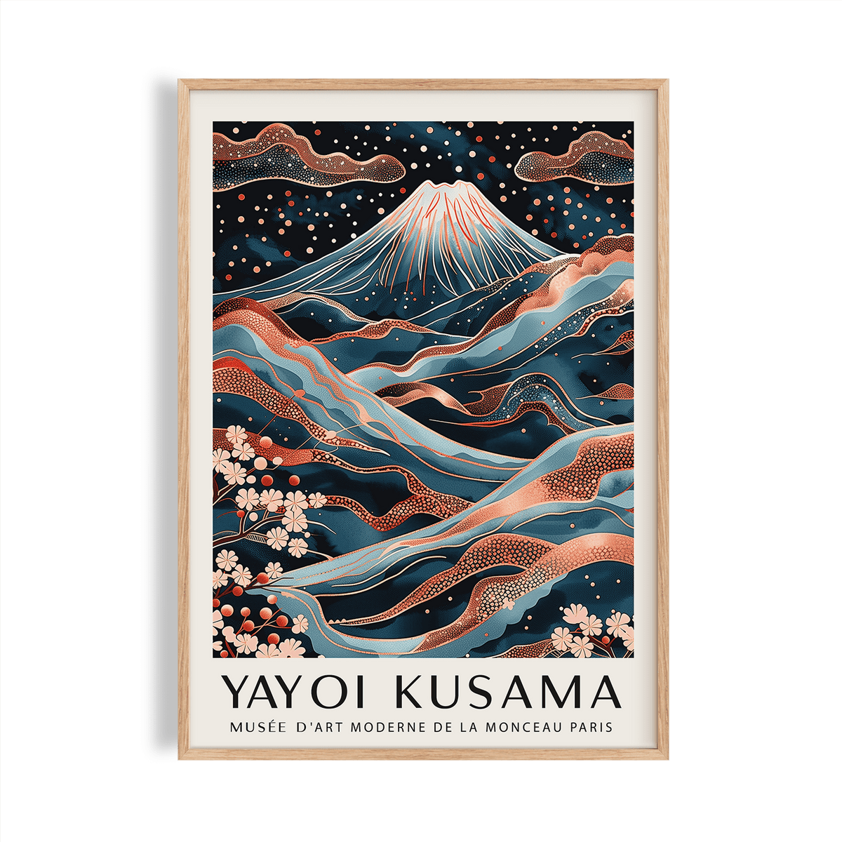 rose gold wall art featuring Mount Fuji and cherry blossoms