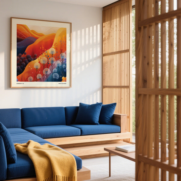 Abstract mountain art print square with sunset-inspired palette