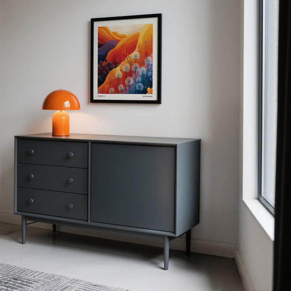 Square wall art print featuring bright floral and hillside design