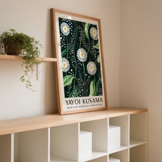 Modern dark green wall art inspired by Yayoi Kusama's organic designs