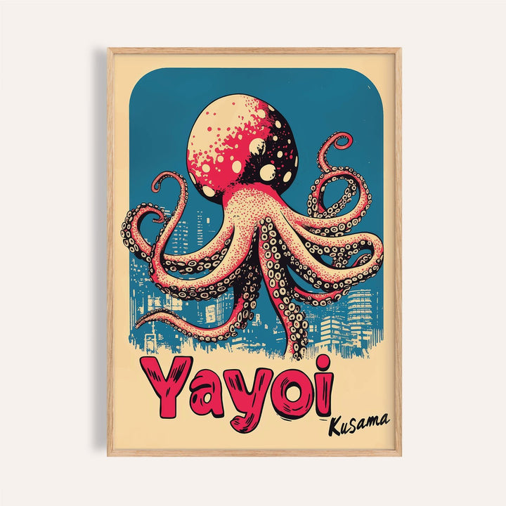 Bold octopus poster art with vibrant colors for ocean-themed living room