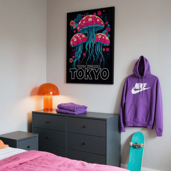 Yayoi Kusama-inspired wall art for kids room with vibrant underwater scene