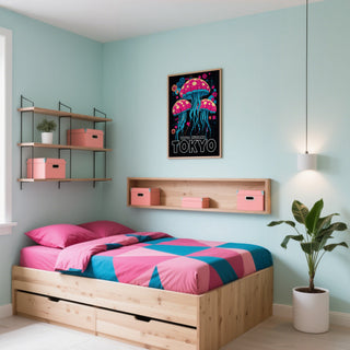 Playful jellyfish poster used as wall art for kids room decor