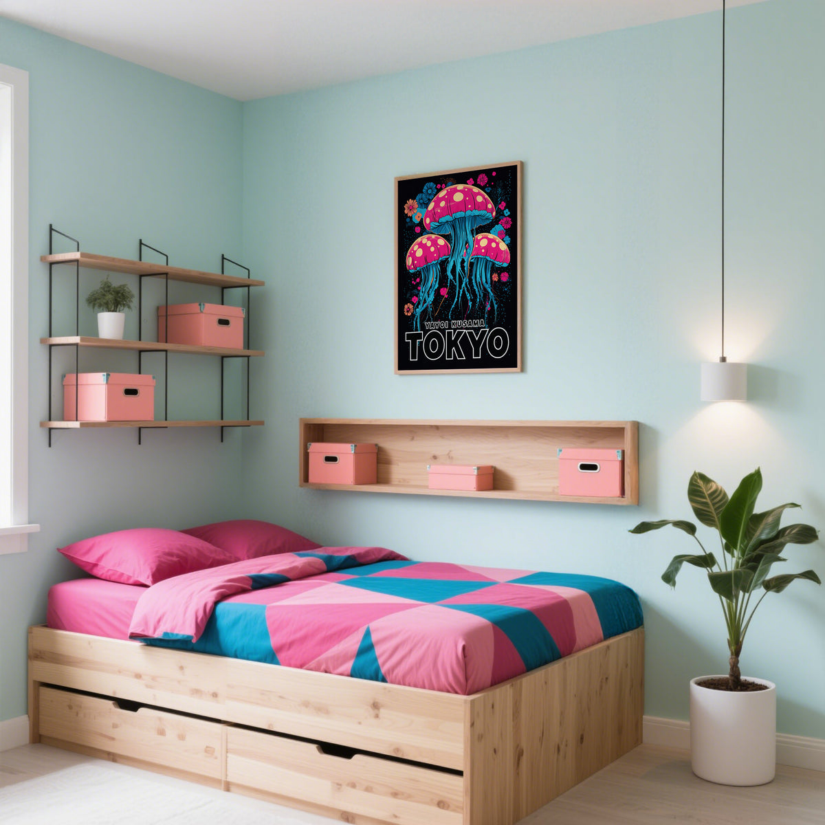 Playful jellyfish poster used as wall art for kids room decor