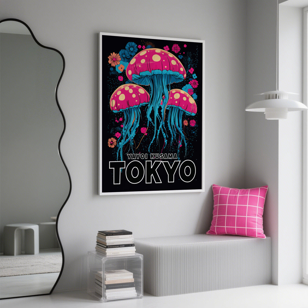 Large Wall Art for Kids Room of blue and pink jellyfish