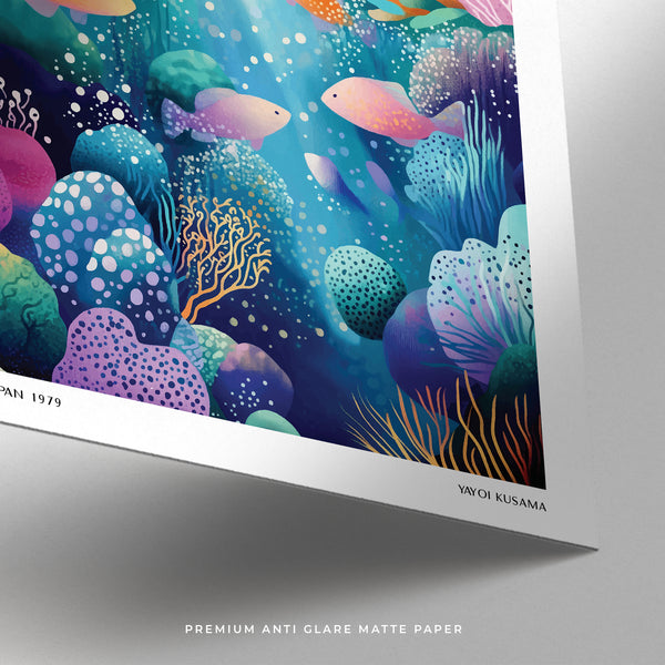 Bold coral reef wall art with intricate patterns and highlights
