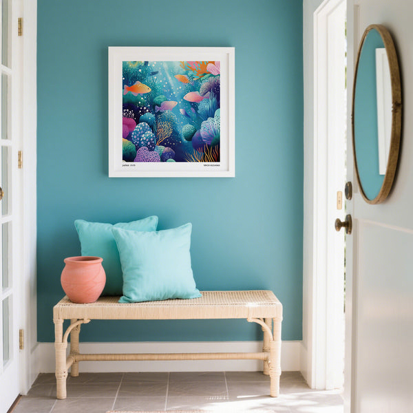 Modern coral reef wall art with bold underwater designs