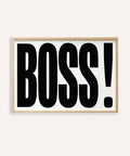 Office wall art featuring bold BOSS typography design