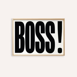 Office wall art featuring bold BOSS typography design