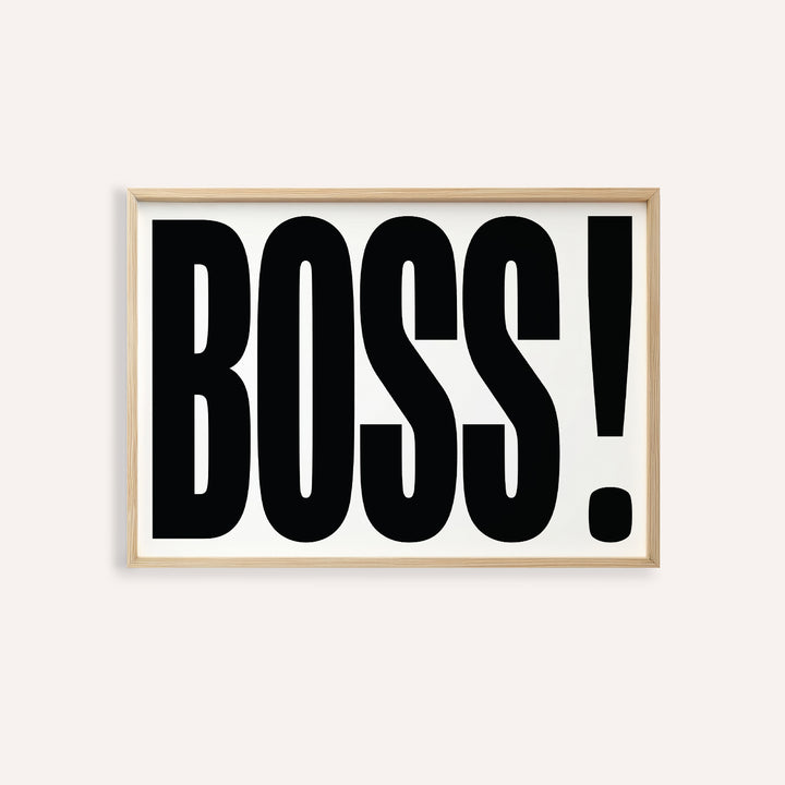 Office wall art featuring bold BOSS typography design