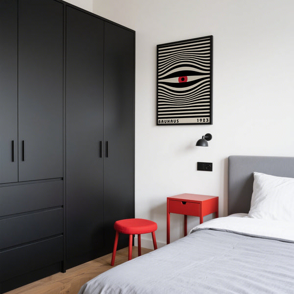 Cool bedroom print of Bauhaus hypnotic trippy eye